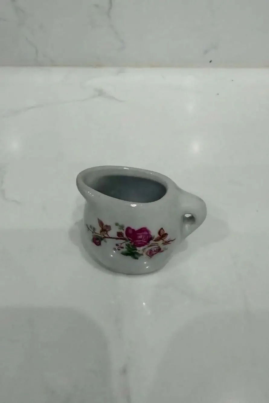 Vintage Miniature Porcelain Doll Tea Set Pink Rose Floral Creamer Pitcher